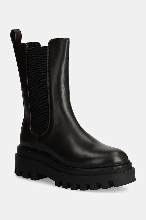 Kožne gležnjače Calvin Klein Jeans FLATFORM CHELSEA BOOT MG LTH zrnata koža smeđa YW0YW01542