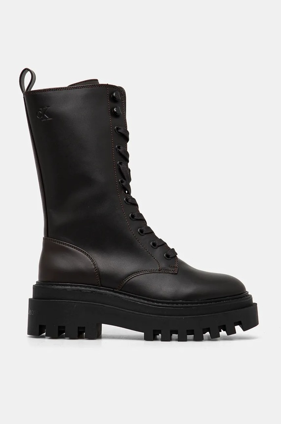 Kožené workery Calvin Klein Jeans FLATFORM LACE UP BOOT MG LTH YW0YW01544 hnědá AW24