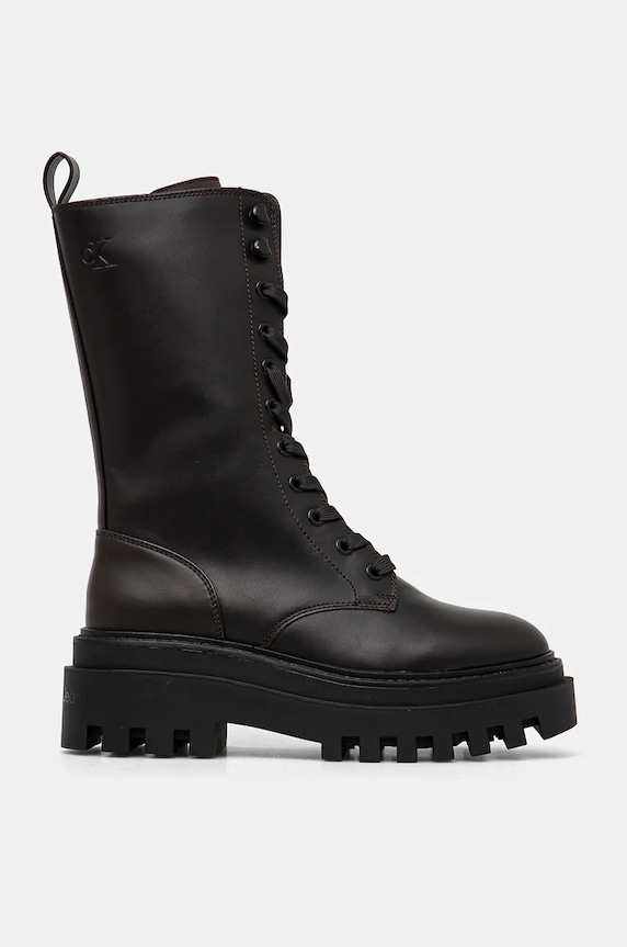 Kožené workery Calvin Klein Jeans FLATFORM LACE UP BOOT MG LTH YW0YW01544 hnědá AW24