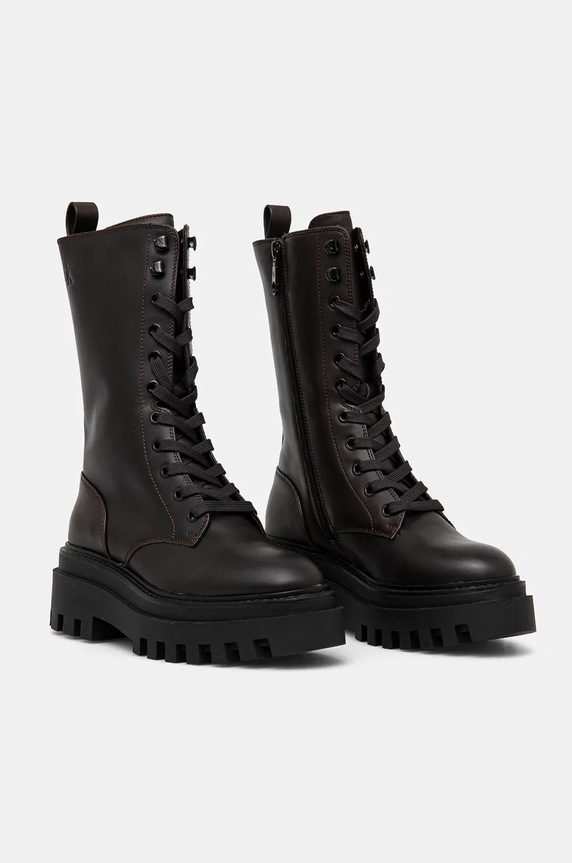 Boty Kožené workery Calvin Klein Jeans FLATFORM LACE UP BOOT MG LTH YW0YW01544 hnědá