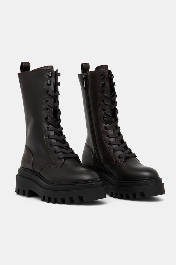 Boty Kožené workery Calvin Klein Jeans FLATFORM LACE UP BOOT MG LTH YW0YW01544 hnědá
