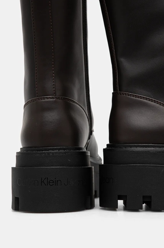 Kožené workery Calvin Klein Jeans FLATFORM LACE UP BOOT MG LTH hnědá YW0YW01544