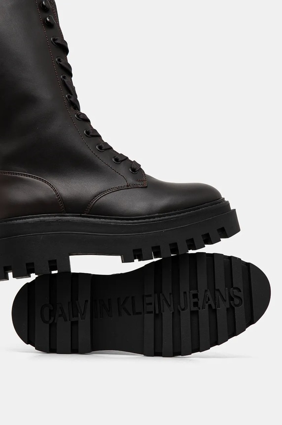 Kožené workery Calvin Klein Jeans FLATFORM LACE UP BOOT MG LTH YW0YW01544 hnědá