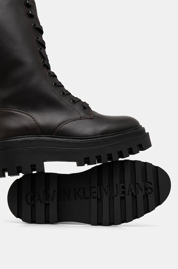 Kožené workery Calvin Klein Jeans FLATFORM LACE UP BOOT MG LTH YW0YW01544 hnědá