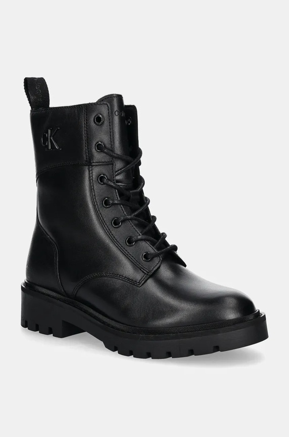 Кожени кубинки Calvin Klein Jeans COMBAT BOOT MID ZIP LTH IN CALF гладка кожа черен YW0YW01550