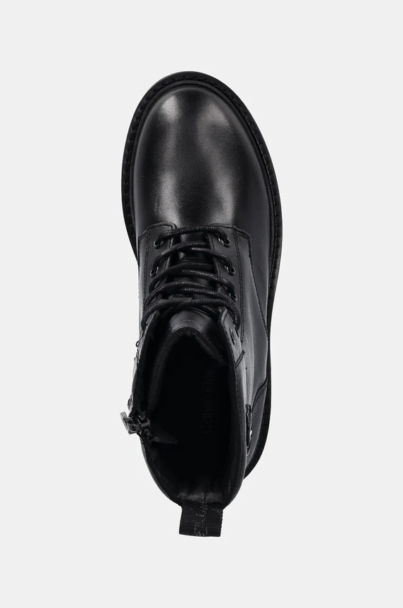 Кожени кубинки Calvin Klein Jeans COMBAT BOOT MID ZIP LTH IN CALF черен YW0YW01550