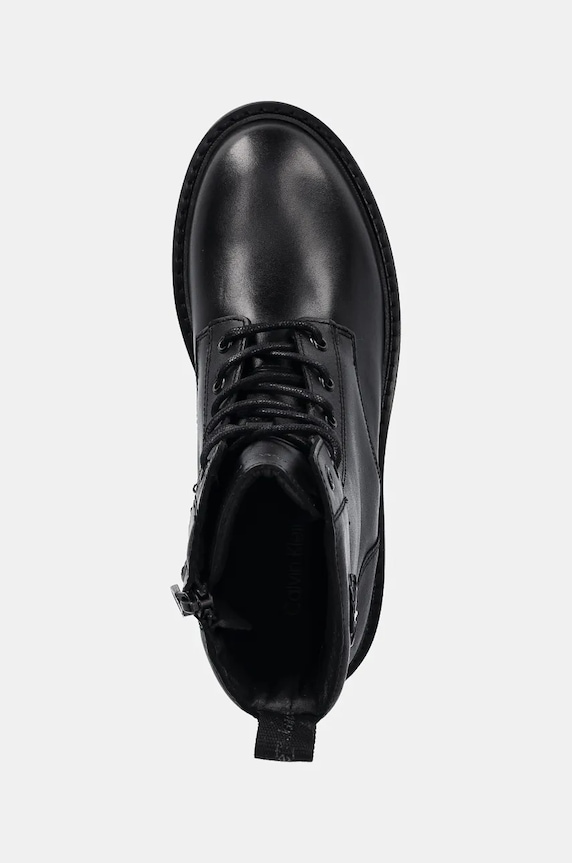 Кожени кубинки Calvin Klein Jeans COMBAT BOOT MID ZIP LTH IN CALF черен YW0YW01550