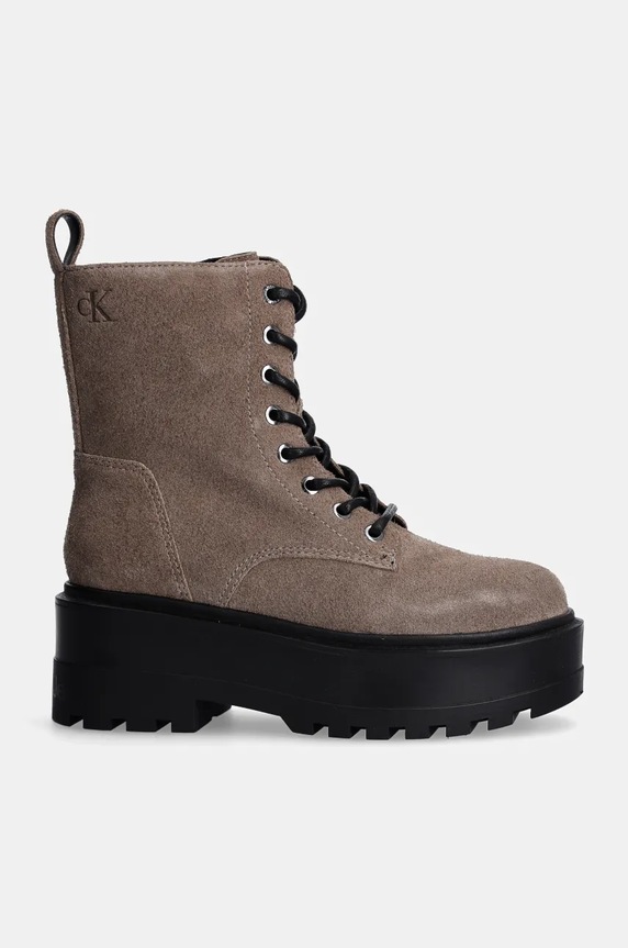 Semišové workery Calvin Klein Jeans FLATFORM ZIP LACEUP MG S YW0YW01554 hnedá NC24