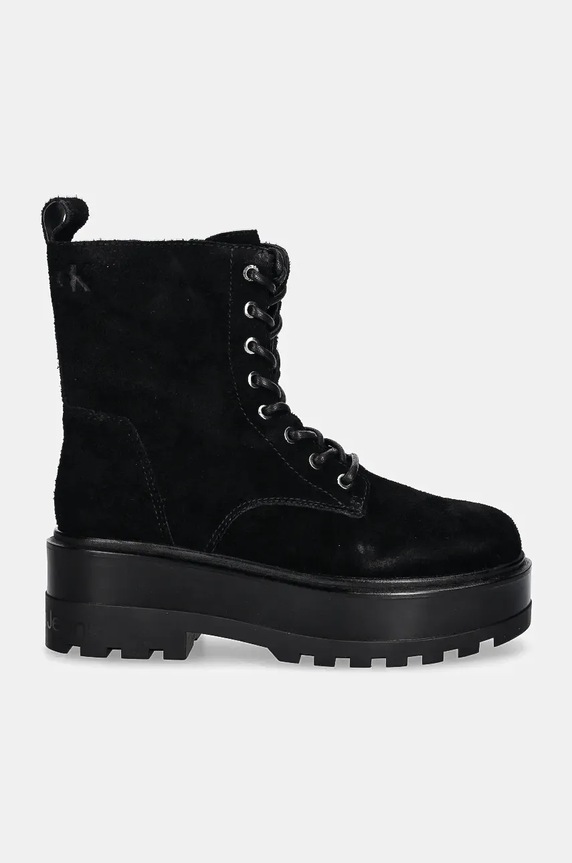 Workers σουέτ Calvin Klein Jeans FLATFORM ZIP LACEUP MG S YW0YW01554 μαύρο NC24