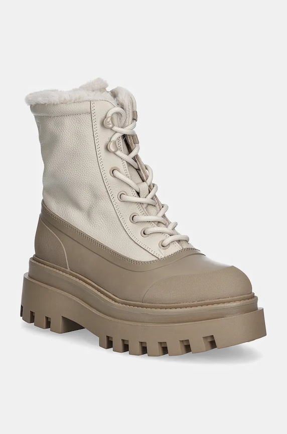 Členkové topánky Calvin Klein Jeans FLATFORM LACE UP BOOT PADDED platforma béžová YW0YW01557