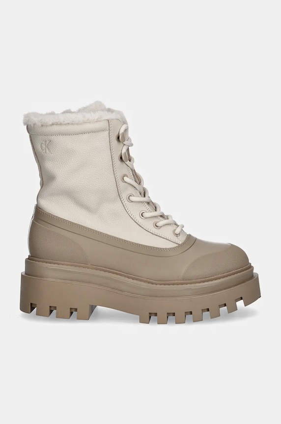 Členkové topánky Calvin Klein Jeans FLATFORM LACE UP BOOT PADDED YW0YW01557 béžová NC24