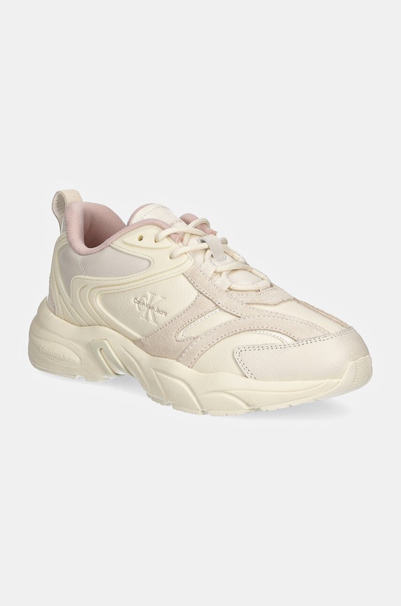 Calvin Klein Jeans sneakersy RETRO TENNIS LOW LACE ML MIX skóra zamszowa beżowy YW0YW01566