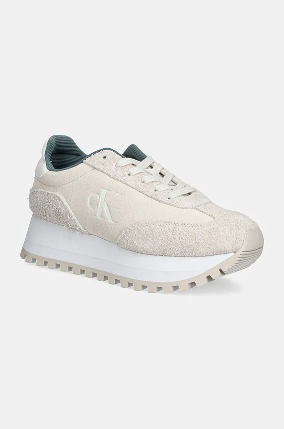 Semišové tenisky Calvin Klein Jeans RUNNER LACEUP ML SUEDE platforma béžová YW0YW01574