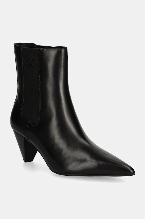 Кожени боти челси Calvin Klein Jeans 55 MM CONE HEEL BOOT MG LTH дебел черен YW0YW01676