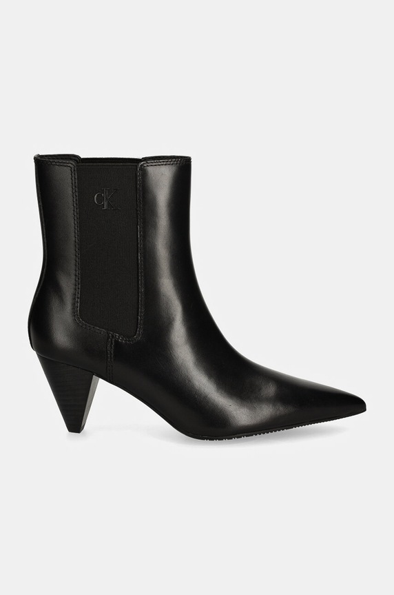 Кожени боти челси Calvin Klein Jeans 55 MM CONE HEEL BOOT MG LTH YW0YW01676 черен AW24