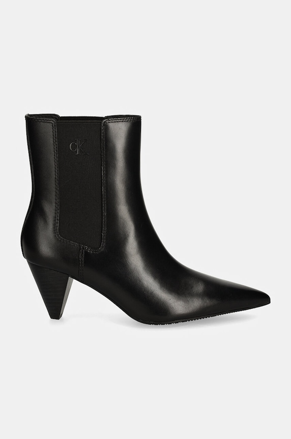 Кожени боти челси Calvin Klein Jeans 55 MM CONE HEEL BOOT MG LTH YW0YW01676 черен AW24