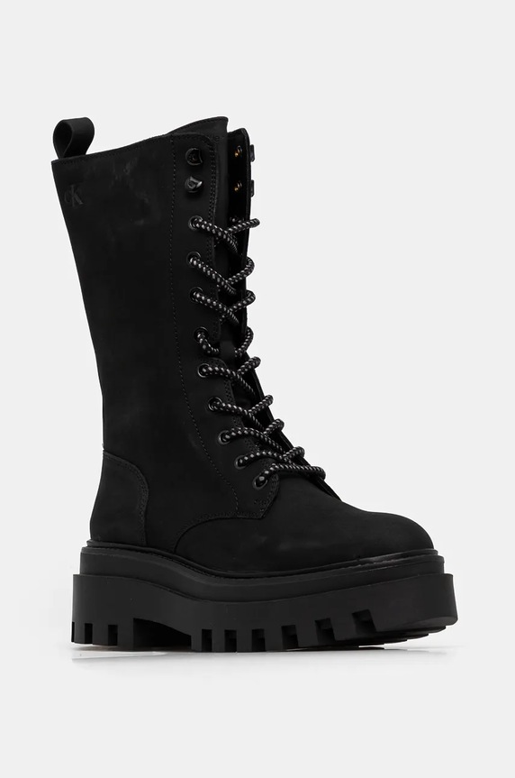 Nízké kozačky Calvin Klein Jeans FLATFORM LACE UP BOOT MG NB nezateplené černá YW0YW01683