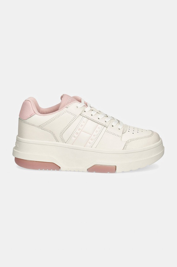 Tommy Jeans sneakers din piele THE BROOKLYN FLATFORM EN0EN02592 alb AW24
