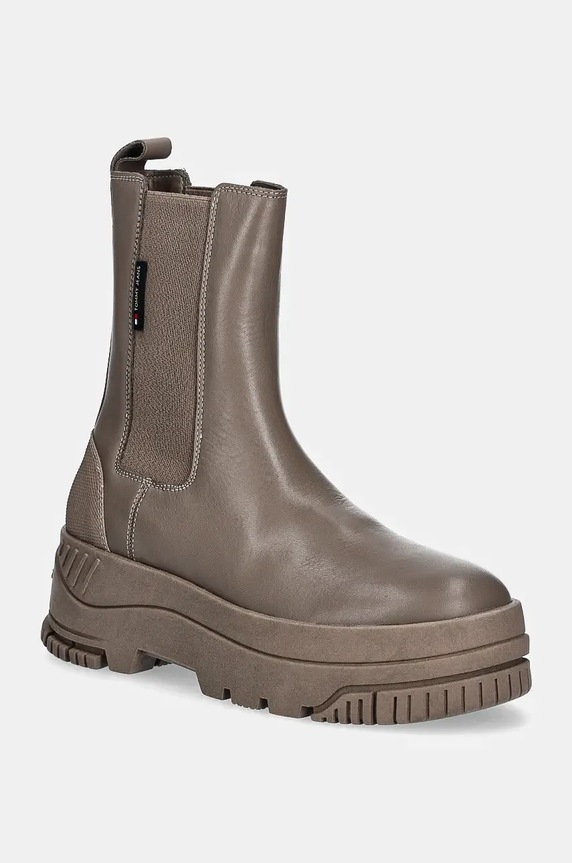 Kožené topánky chelsea Tommy Jeans TJW CHELSEA FLATFORM BOOT usňová koža hnedá EN0EN02597