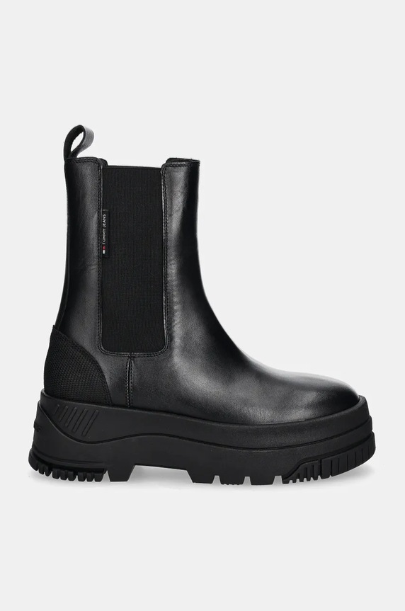 Kožené kotníkové boty Tommy Jeans TJW CHELSEA FLATFORM BOOT EN0EN02597 černá NC24