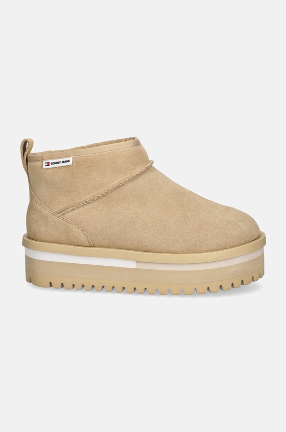 Čizme za snijeg od brušene kože Tommy Jeans TJW SUEDE FLATFORM BOOT WL EN0EN02599 bež NC24