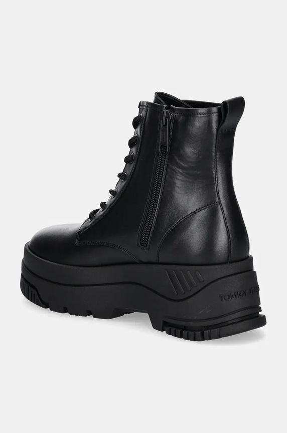 Boty Kožené kotníkové boty Tommy Jeans TJW LACE UP FLATFORM BOOT EN0EN02665 černá
