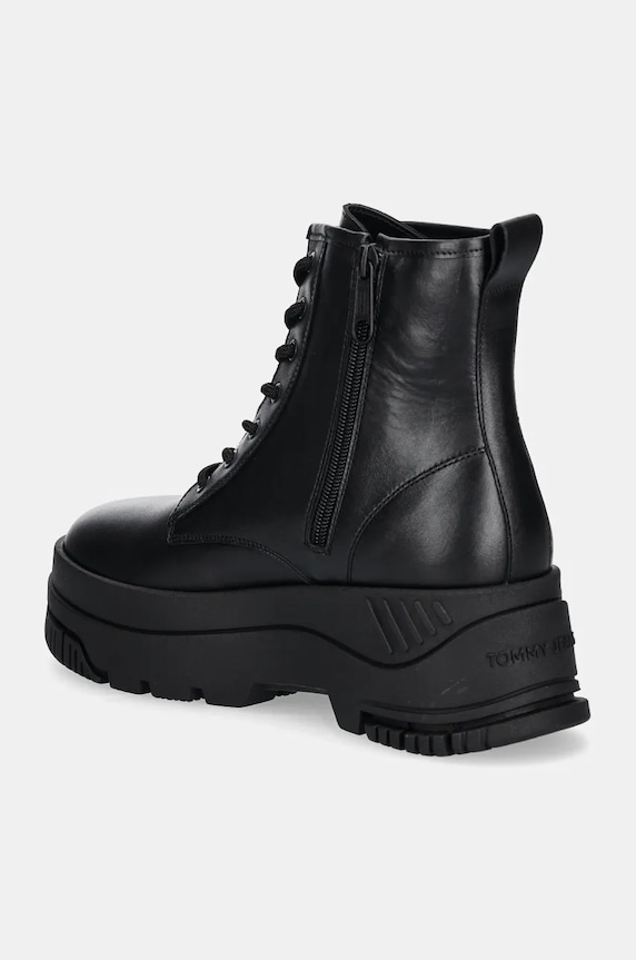 Boty Kožené kotníkové boty Tommy Jeans TJW LACE UP FLATFORM BOOT EN0EN02665 černá