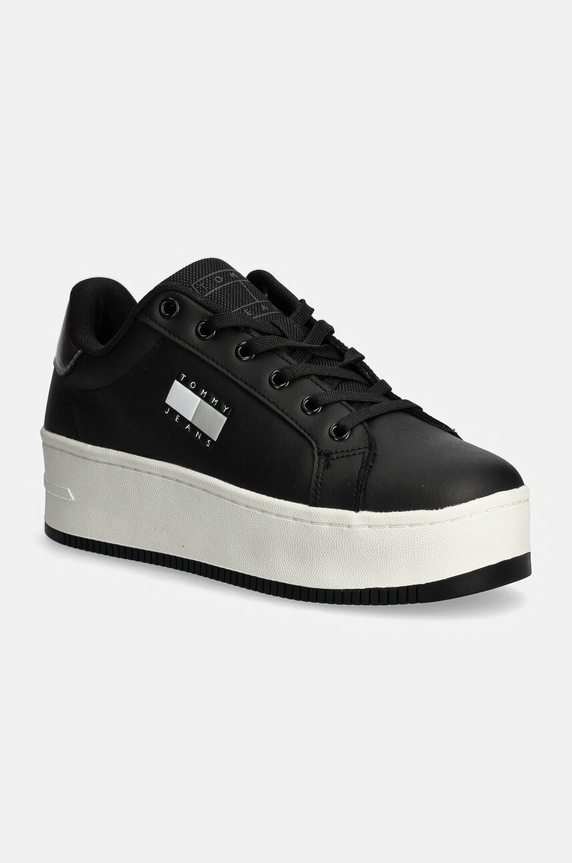 Usnjene superge Tommy Jeans TJW FLATFORM SNEAKER METALLIC Zrnato usnje črna EN0EN02711