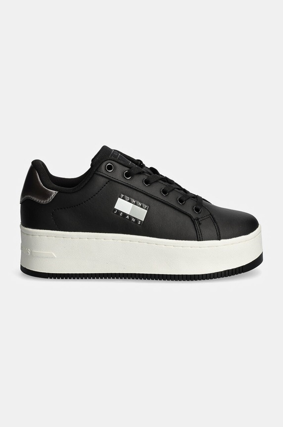 Usnjene superge Tommy Jeans TJW FLATFORM SNEAKER METALLIC EN0EN02711 črna AW24