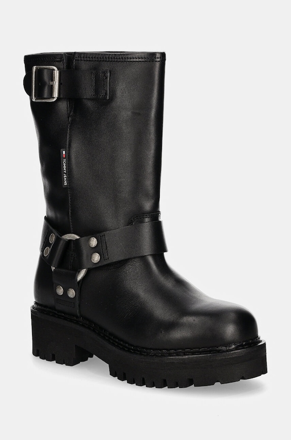 Tommy Jeans bőr csizma TJW URBAN BIKER BOOT LEATHER platform fekete EN0EN02728