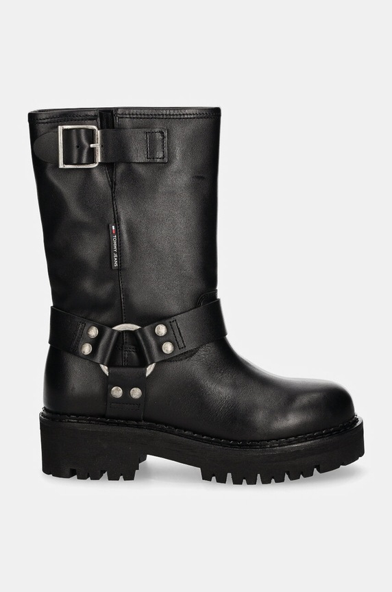 Tommy Jeans bőr csizma TJW URBAN BIKER BOOT LEATHER EN0EN02728 fekete NC24