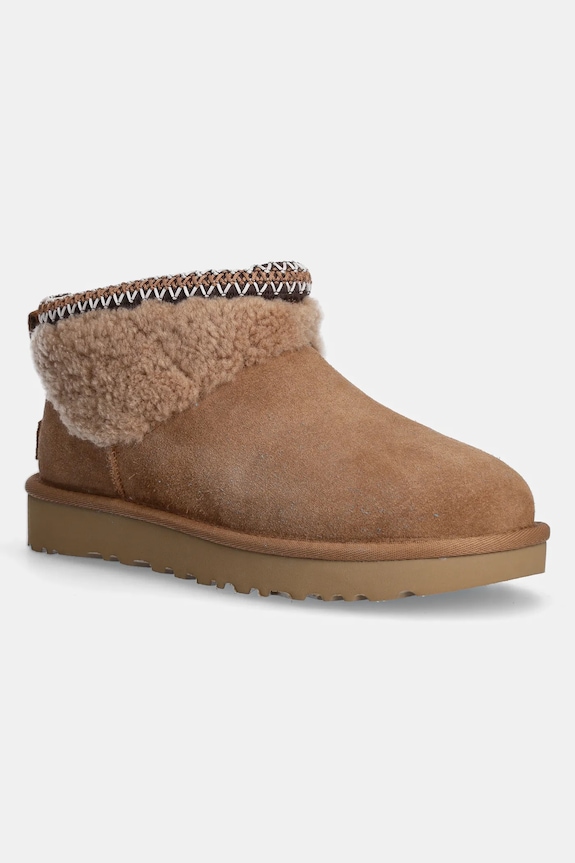UGG cizme de zăpadă din piele întoarsă Classic Ultra Mini Maxi Curly izolat maro 1158263.CHE