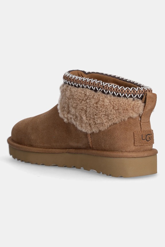 Încălțăminte UGG cizme de zăpadă din piele întoarsă Classic Ultra Mini Maxi Curly 1158263.CHE maro