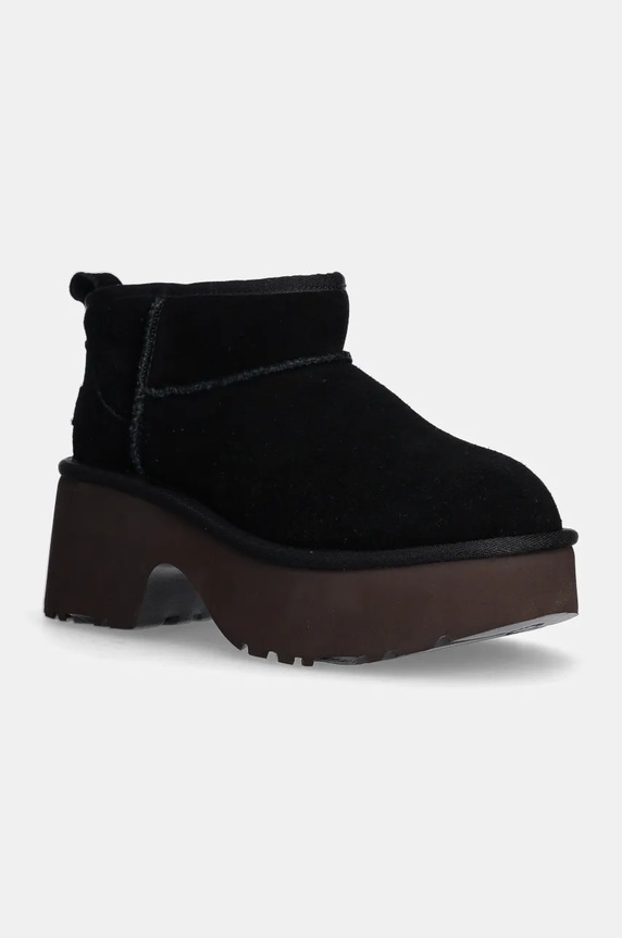 Gležnječe od brušene kože UGG Classic Ultra Mini New Heights bez kopčanja crna 1158311.BLK