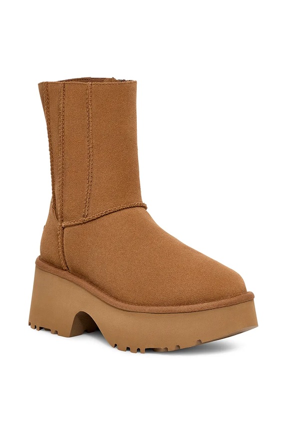 UGG pantofi de piele intoarsa Classic Twin Seam New Heights 1158313.CHE maro AW24