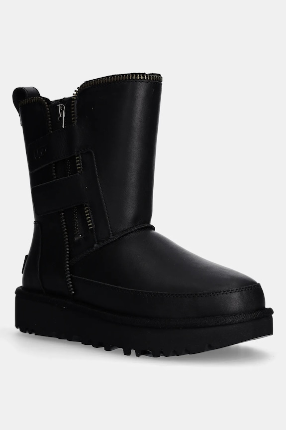 Δερμάτινες Μπότες UGG Classic Short Moto Boot με φερμουάρ μαύρο 1164710.BLK
