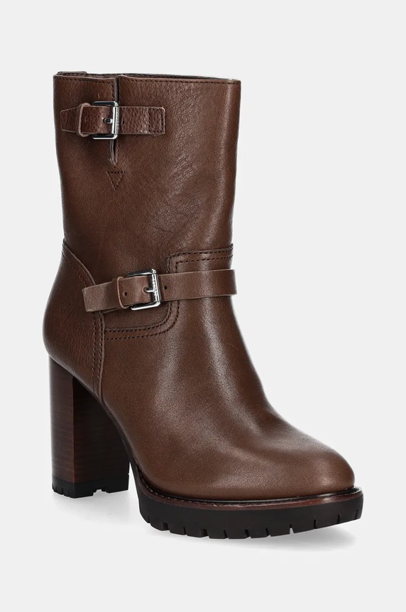 Kožne gležnjače Lauren Ralph Lauren Lyvia zrnata koža smeđa 802937819003.200