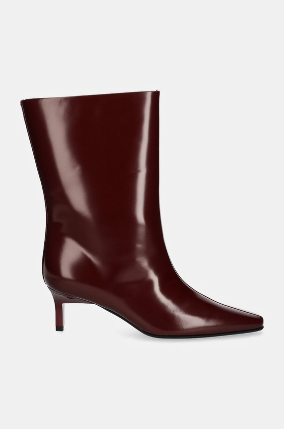 Calvin Klein bőr csizma HEEL MID BOOT 50 LTH HW0HW02151 burgundia AW24