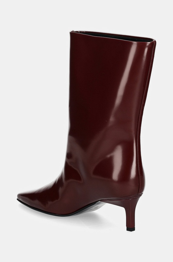Cipők Calvin Klein bőr csizma HEEL MID BOOT 50 LTH HW0HW02151 burgundia