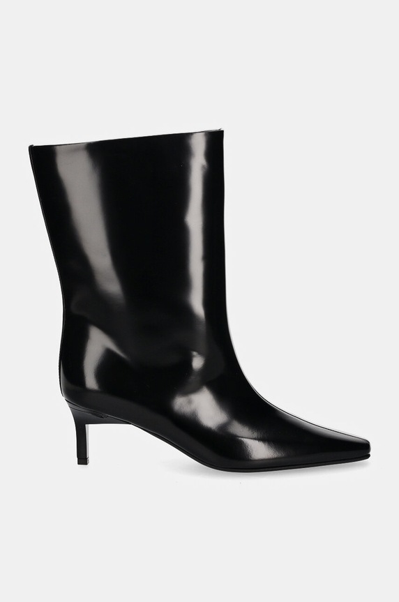 Calvin Klein botki skórzane HEEL MID BOOT 50 LTH HW0HW02151 czarny AW24