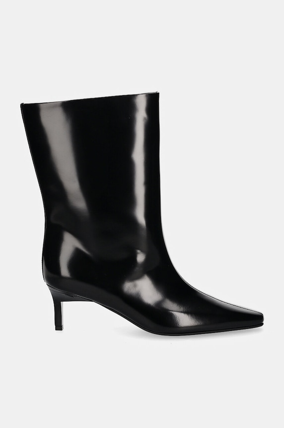 Calvin Klein botki skórzane HEEL MID BOOT 50 LTH HW0HW02151 czarny AW24