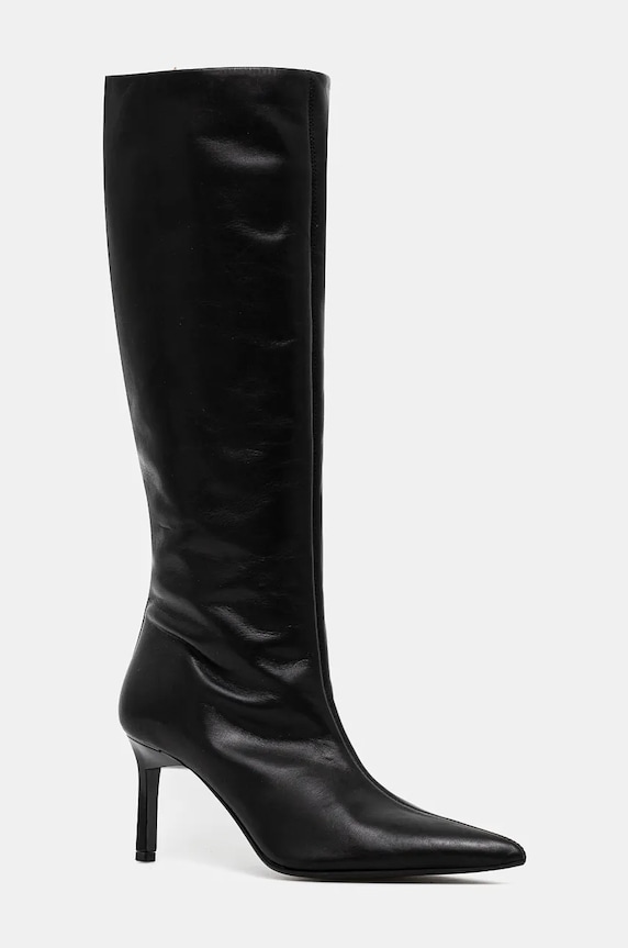 Кожени ботуши Calvin Klein HEEL KNEE BOOT 70 LTH гладка кожа черен HW0HW02162