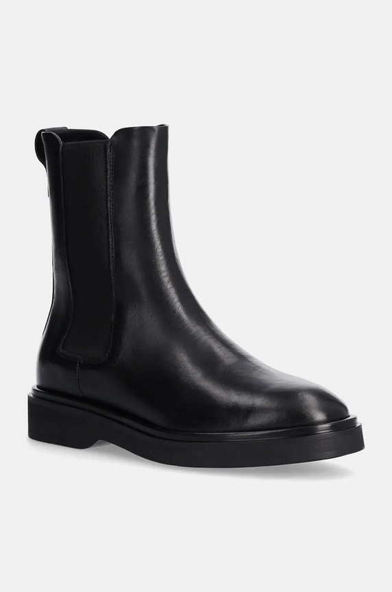 Кожени боти челси Calvin Klein FLAT CHELSEA BOOT LTH гладка кожа черен HW0HW02180