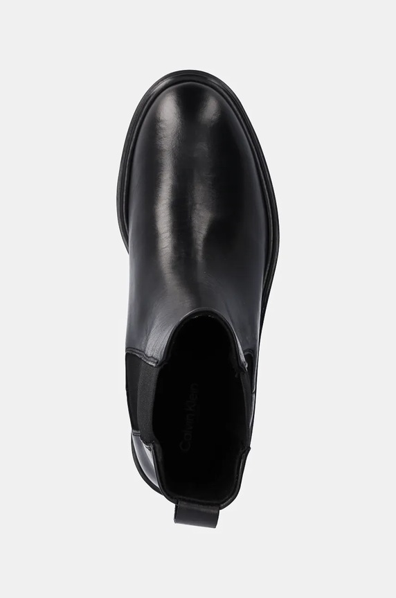 Кожени боти челси Calvin Klein FLAT CHELSEA BOOT LTH черен HW0HW02180