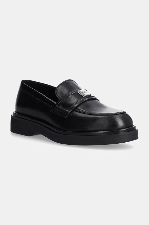 Δερμάτινα μοκασίνια Calvin Klein LOAFER W/HW LTH ίσια πλατφόρμα μαύρο HW0HW02182