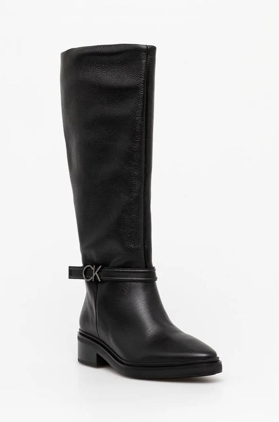 Usnjeni elegantni škornji Calvin Klein HEEL KNEE BOOT 30 W/HW LTH Neizolirana črna HW0HW02184