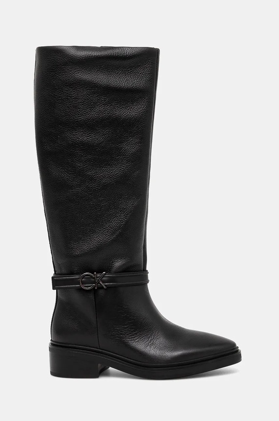 Usnjeni elegantni škornji Calvin Klein HEEL KNEE BOOT 30 W/HW LTH HW0HW02184 črna AW24