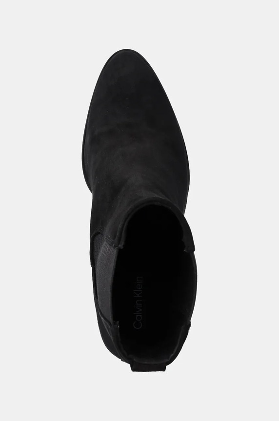 Nubukové kotníkové boty Calvin Klein HEEL CHELSEA BOOT 85 SUE černá HW0HW02192