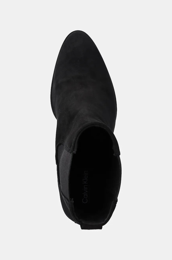 Nubukové kotníkové boty Calvin Klein HEEL CHELSEA BOOT 85 SUE černá HW0HW02192