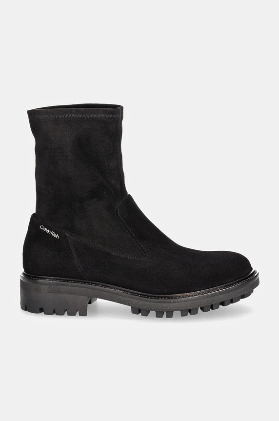 Semišové topánky Calvin Klein FLAT SOCK BOOT SUE MIX HW0HW02199 čierna AW24